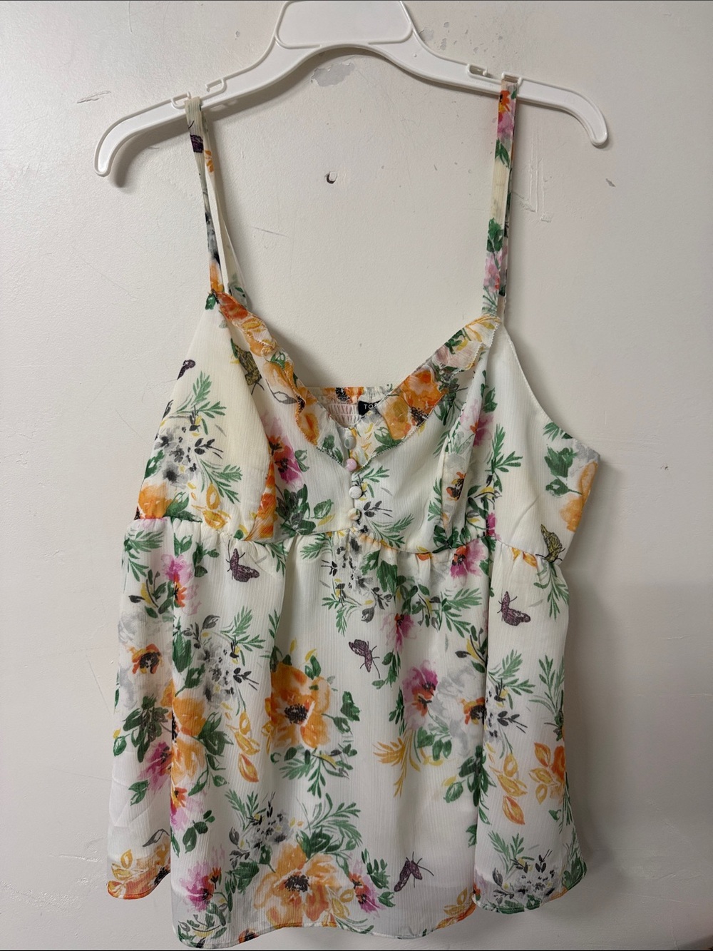 torrid White Floral Spaghetti Strap Cami with Yellow & Green